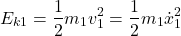 \begin{align*}E_{k1}=\frac{1}{2}m_{1}v_{1}^{2}=\frac{1}{2}m_{1}\dot{x}^{2}_{1}\end{align*}