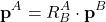 \begin{align*}\mathbf{p}^{A}=R_{B}^{A}\cdot  \mathbf{p}^{B}\end{align*}