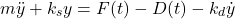 \begin{align*}m\ddot{y}+k_{s}y=F(t)-D(t)-k_{d}\dot{y}\end{align*}