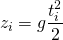 \begin{align*}z_{i}=g\frac{t^{2}_{i}}{2}\end{align*}
