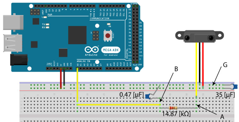 Calibration and noise reduction of distance sensors (SHARP 2Y0A21 ...